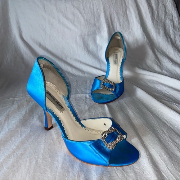 Benjamin Adams London Blue Dyed Duchesse Silk Heels - Picture 1 of 13